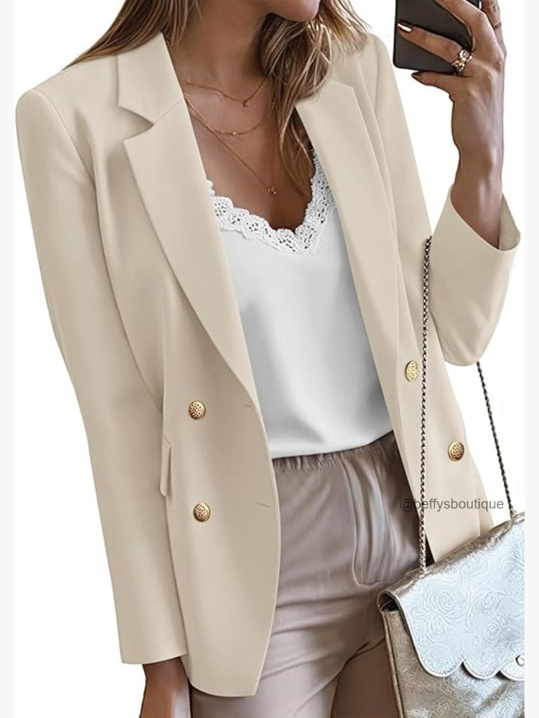 Women's Double Breasted Open Front Blazer With Pockets